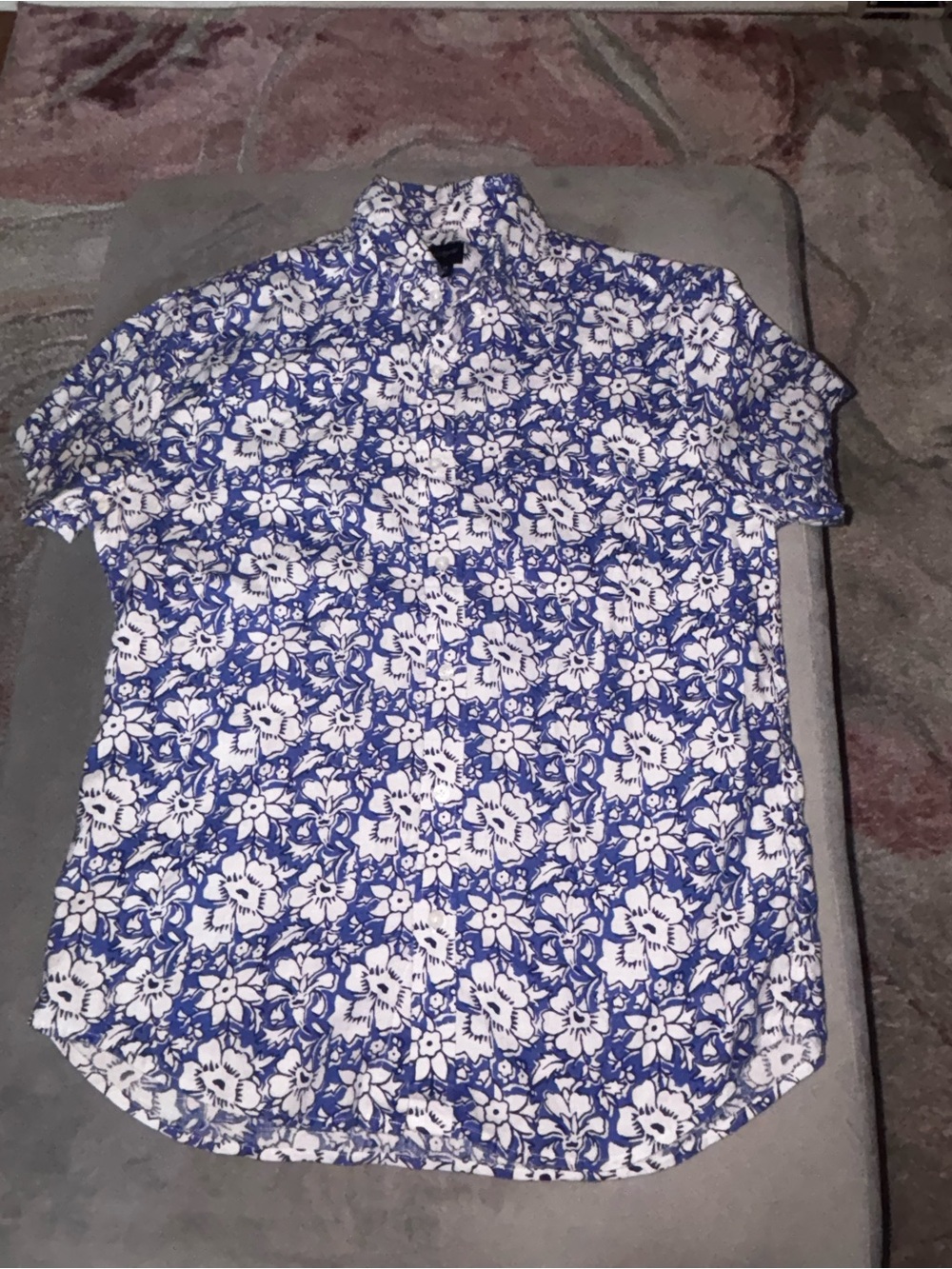 J Crew Blue Floral Short-Sleeve Shirt